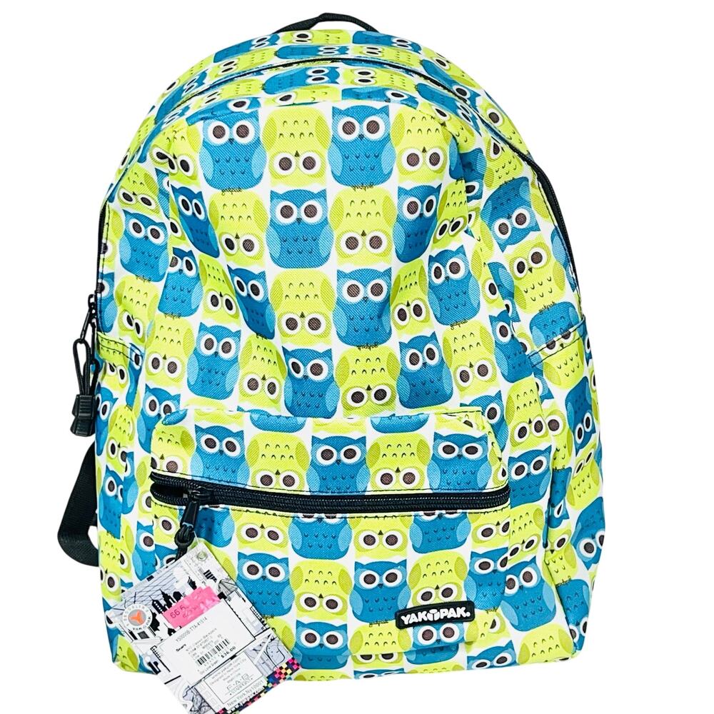 Yak Pak School Backpack Kids Blue Green Owls All Over Print New